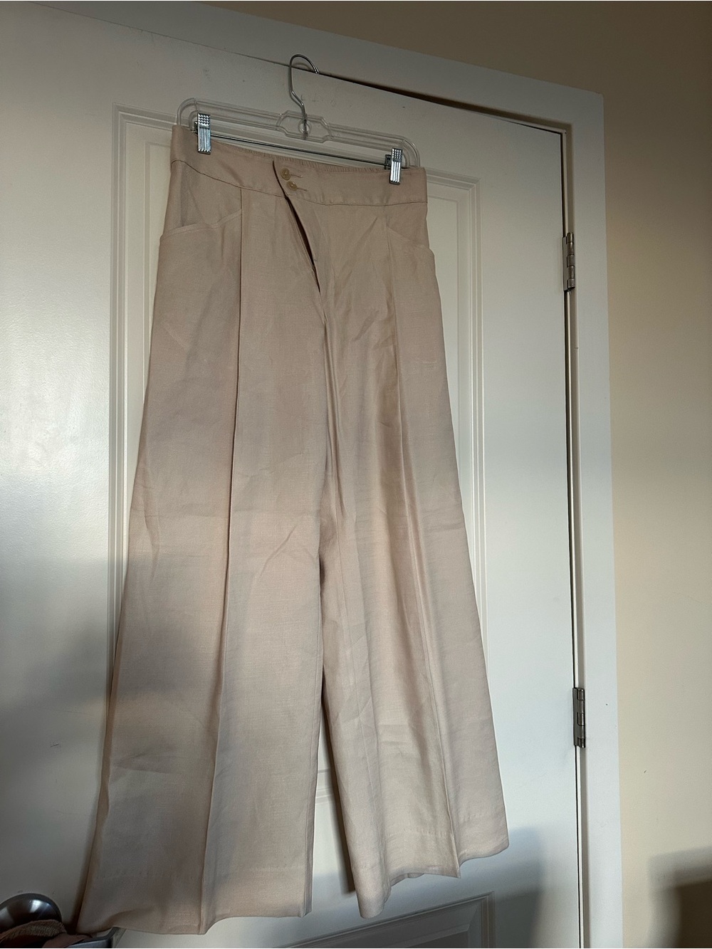CAbi Wide-Leg High-Waist Pants in Light Cream